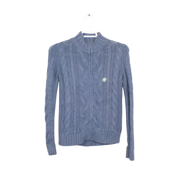 LL Bean Double L Cable Sweater Zip Cardigan Blue Size XS - Picture 1 of 10